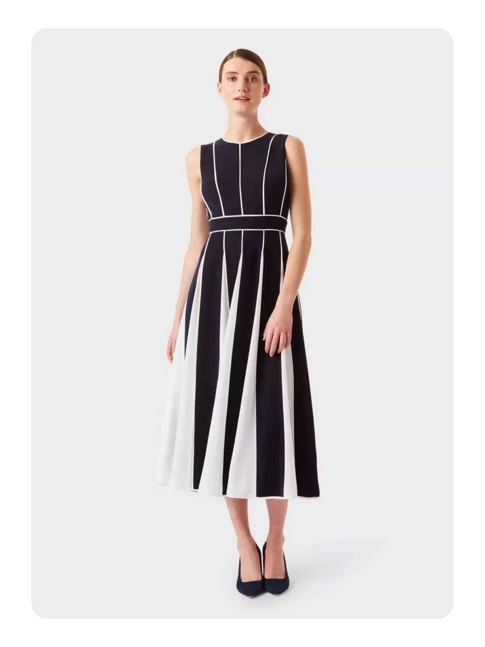 ★ Hobbs London NWT Grace Fit And Flare Midi Navy/Ivory 10 Elegant Femme Dress ★